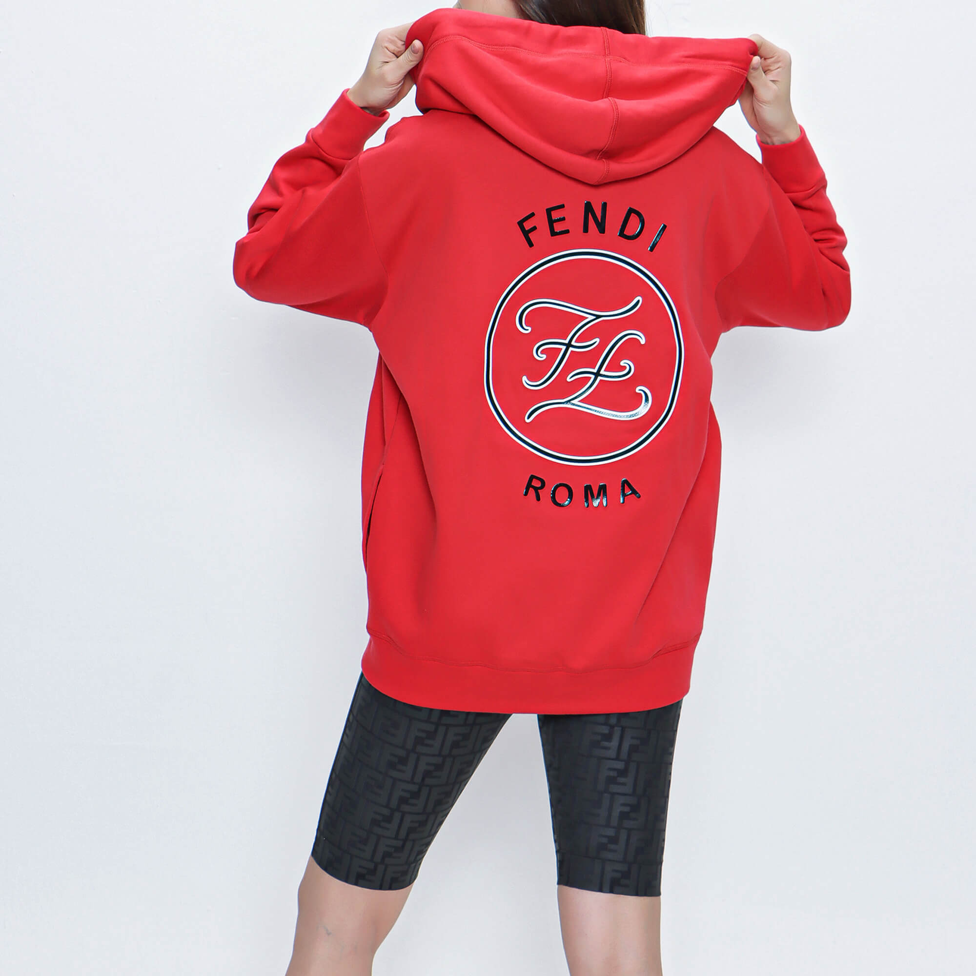 Fendi Red Forever Fendi Logo Detail Zip Hoodie